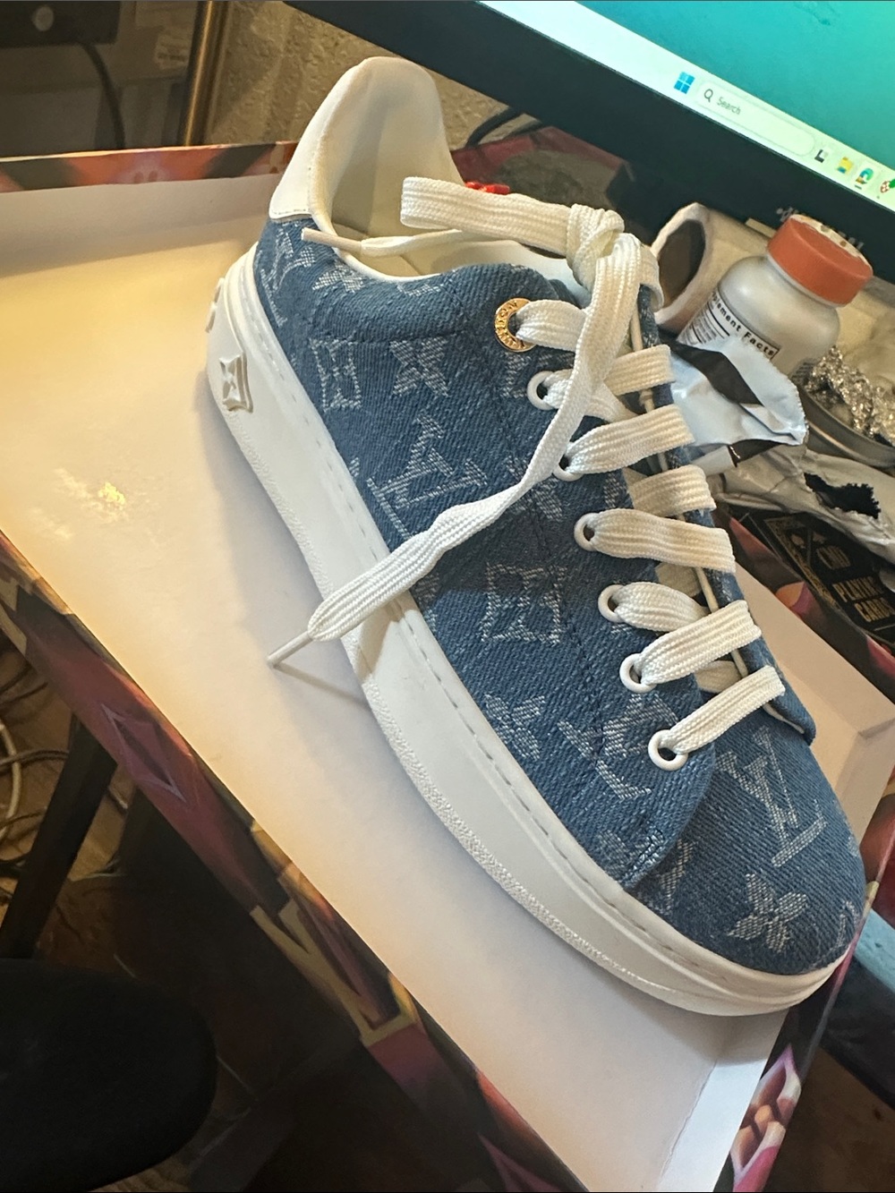 Louis Vuitton Denim Monogram Sneaker in Blue and White